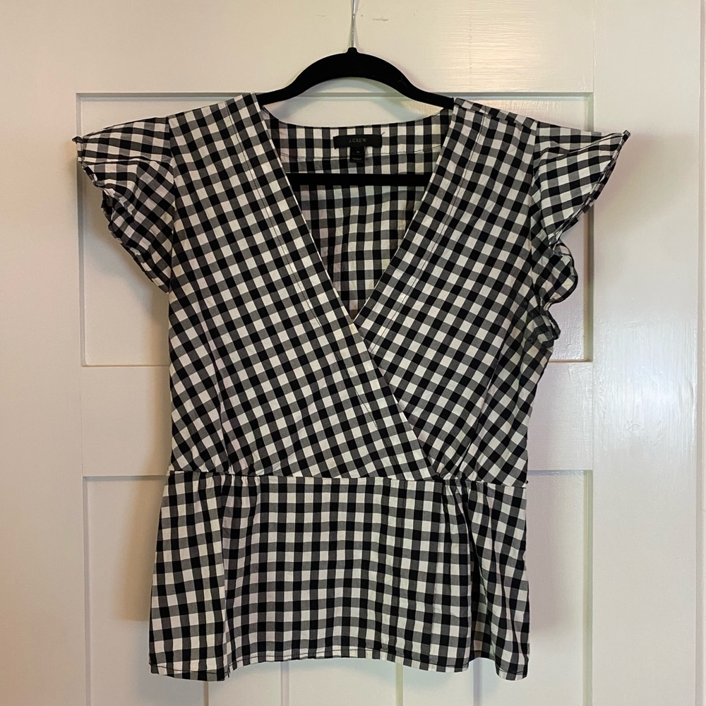 JCrew gingham short sleeve blouse